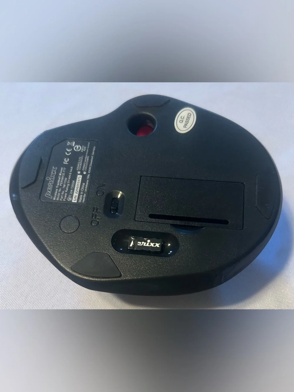 Perixx Permice-717 Wireless Ergonomic Trackball Mouse - Black with Red Trackball